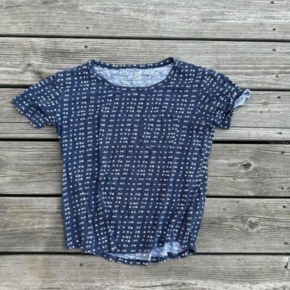 ANA Navy blue and white striped short sleeve top with a relaxed fit - Picture 1 of 3
